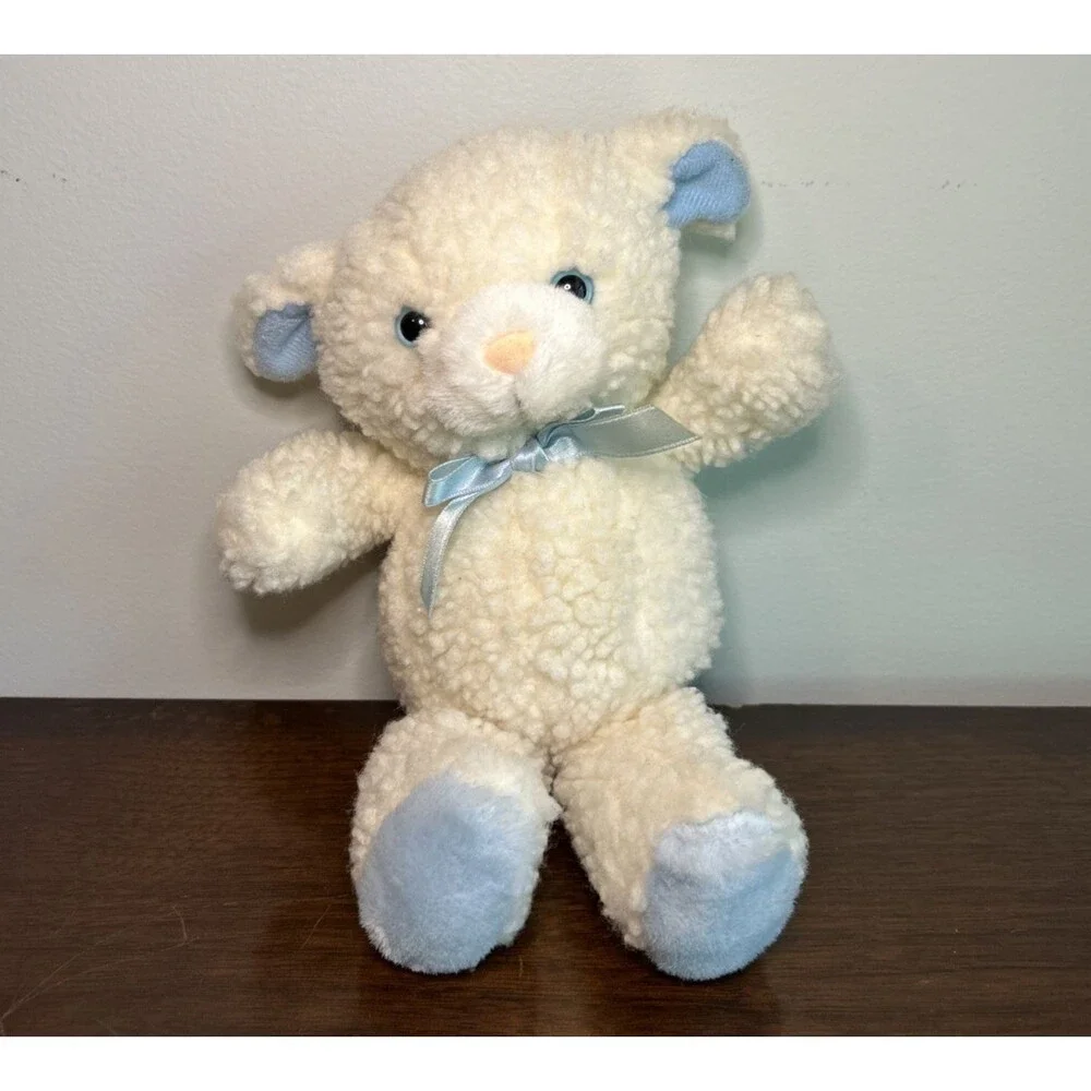 Vintage Russ Lamb Sheep Plush Rattle White Blue Baby 2414 Stuffed Animal 10
